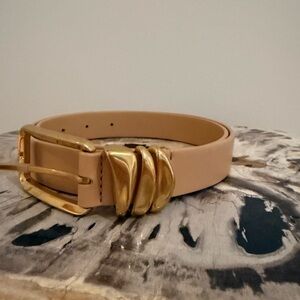 Bottega Veneta Tan Belt with Gold Buckle
